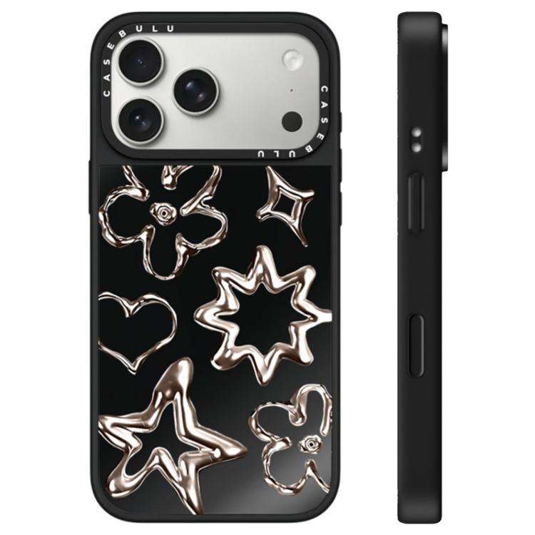 For iPhone 17 Pro Floating Man Series Pattern Mirror Phone Case(Flowers Black)