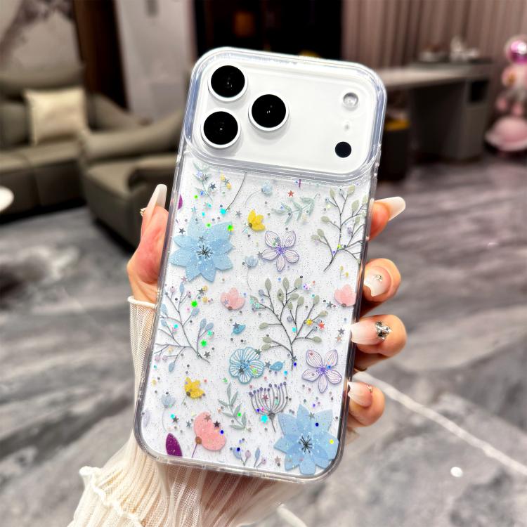 For iPhone 17 Pro Fresh Small Floral Epoxy TPU Phone Case(D05 Blue Floral)