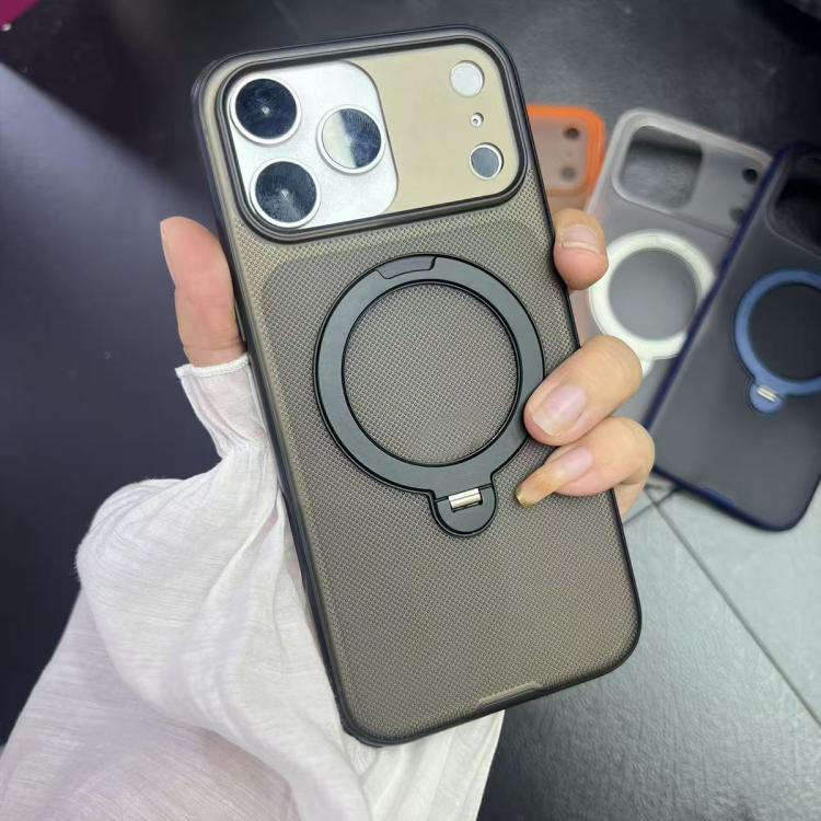 For iPhone 17 Pro Frosted Dot Texture 360 Degree Rotation Holder Magnetic Phone Case(Black)