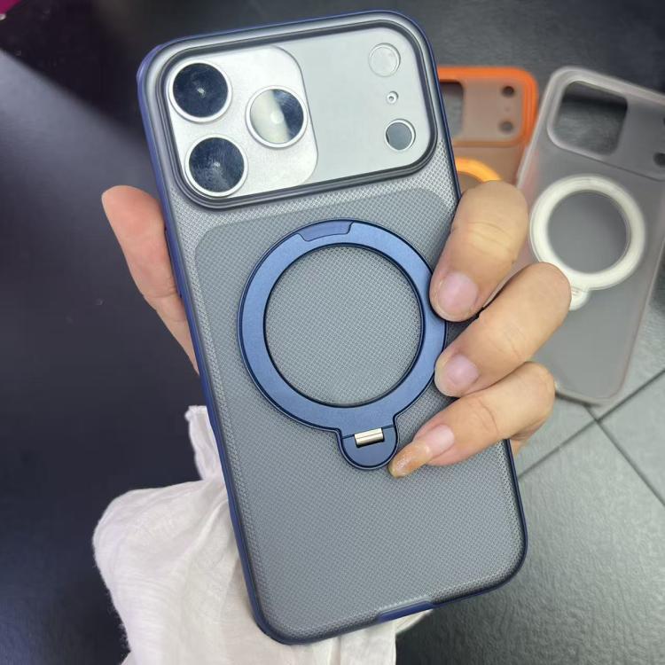 For iPhone 17 Pro Frosted Dot Texture 360 Degree Rotation Holder Magnetic Phone Case(Blue)