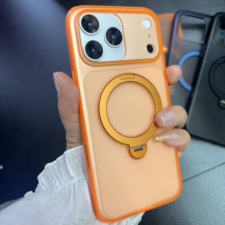 For iPhone 17 Pro Frosted Dot Texture 360 Degree Rotation Holder Magnetic Phone Case(Orange)
