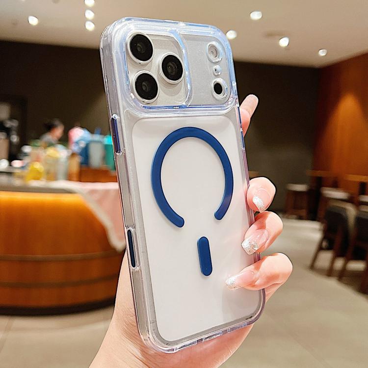 For iPhone 17 Pro Frosted PC Hybrid TPU Magnetic Phone Case with AI Sensing Key(Blue)