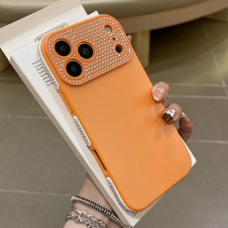 For iPhone 17 Pro Full Diamond Large Window IMD Edge Diamond Frosted TPU Phone Case(Orange)