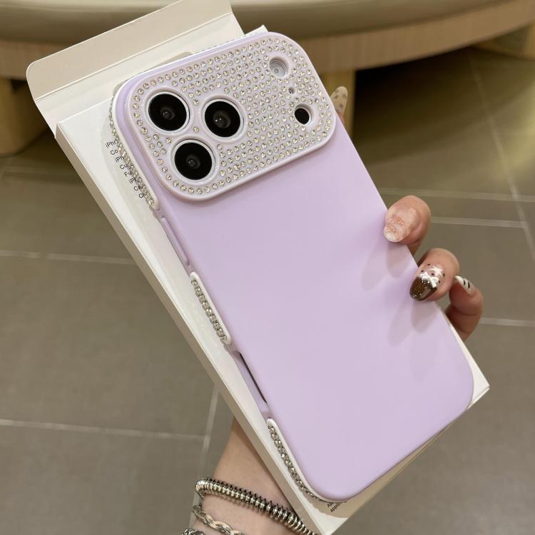For iPhone 17 Pro Full Diamond Large Window IMD Edge Diamond Frosted TPU Phone Case(Purple)
