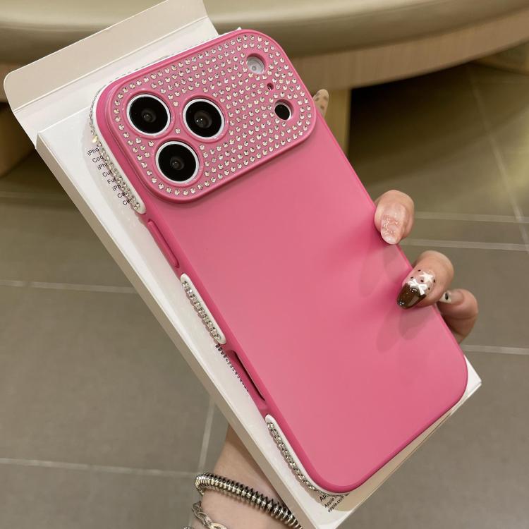 For iPhone 17 Pro Full Diamond Large Window IMD Edge Diamond Frosted TPU Phone Case(Rose Red)