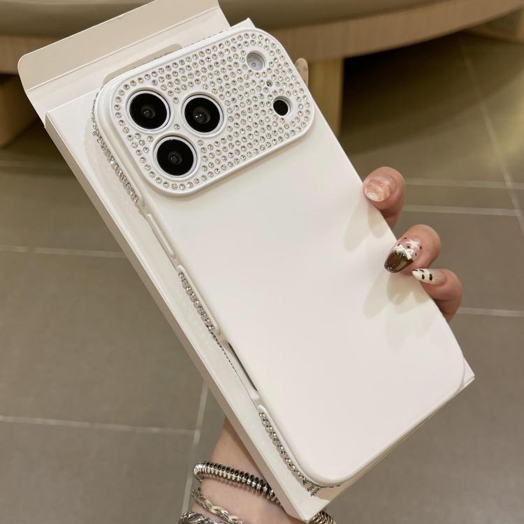 For iPhone 17 Pro Full Diamond Large Window IMD Edge Diamond Frosted TPU Phone Case(White)