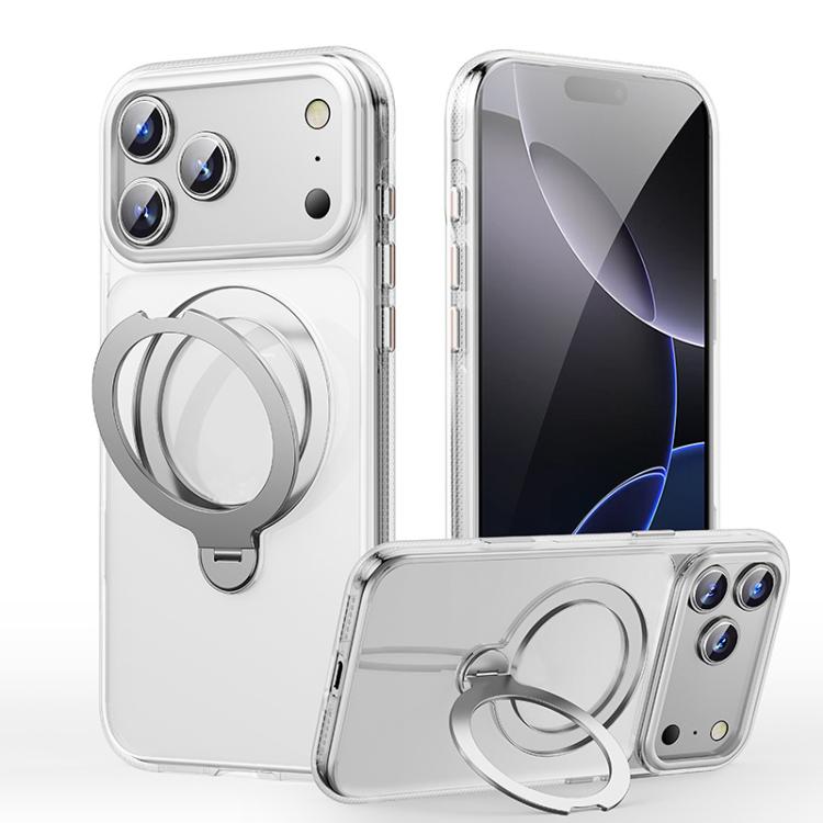 For iPhone 17 Pro Gear-Style Stress Relief 360 Rotation Holder MagSafe Phone Case(Transparent)