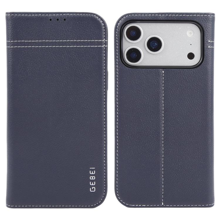 For iPhone 17 Pro GEBEI Top-grain Horizontal Flip Leather Phone Case(Blue)