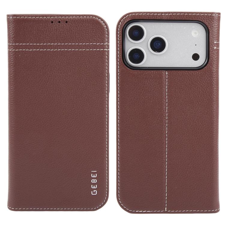 For iPhone 17 Pro GEBEI Top-grain Horizontal Flip Leather Phone Case(Brown)