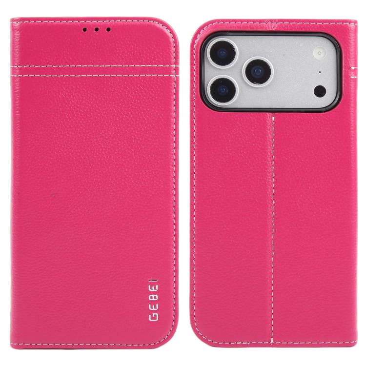 For iPhone 17 Pro GEBEI Top-grain Horizontal Flip Leather Phone Case(Rose Red)
