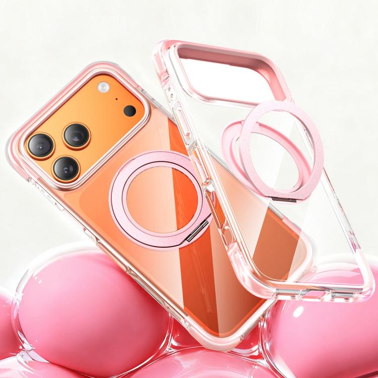 For iPhone 17 Pro GEBEI Vacuum Airbag TPU + Acrylic 360 Rotating Bracket Magnetic Shockproof Phone Case(Pink)