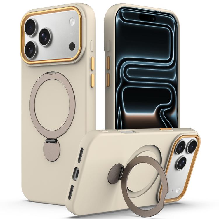 For iPhone 17 Pro Gen1.5 Pivot Ring Holder TPU Hybrid PC Phone Case(Apricot)
