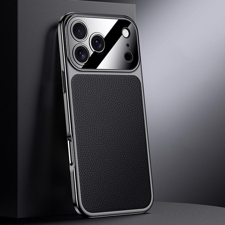 For iPhone 17 Pro Genuine Leather PC Phone Case(Black)