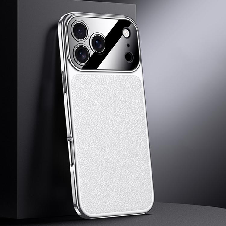 For iPhone 17 Pro Genuine Leather PC Phone Case(White)