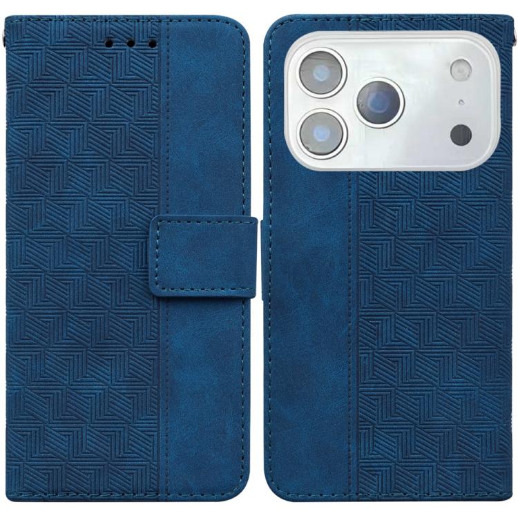 For iPhone 17 Pro Geometric Embossed Leather Phone Case(Blue)