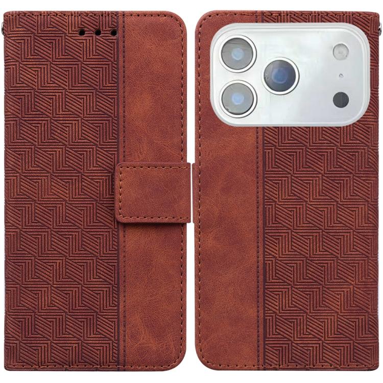 For iPhone 17 Pro Geometric Embossed Leather Phone Case(Brown)