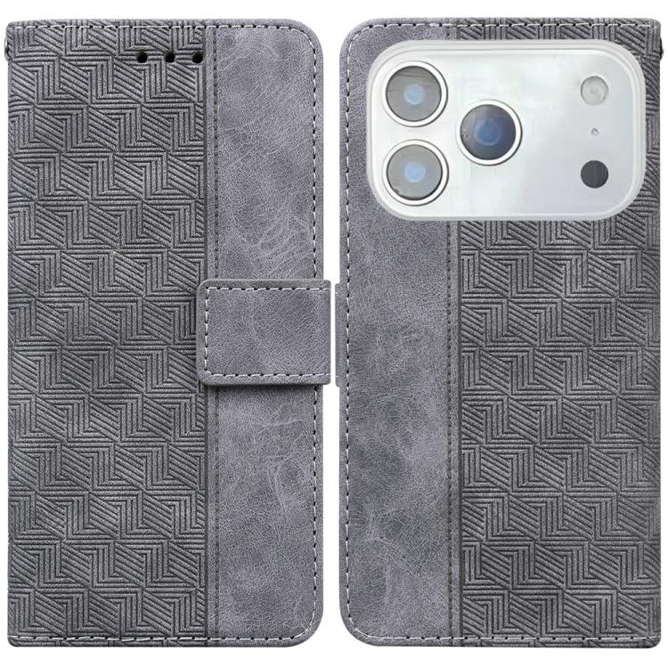 For iPhone 17 Pro Geometric Embossed Leather Phone Case(Grey)