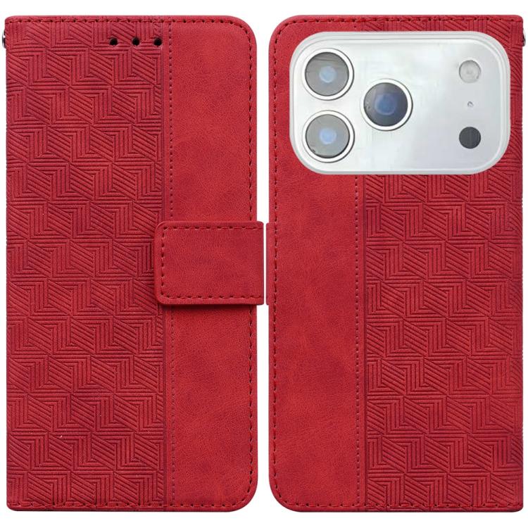 For iPhone 17 Pro Geometric Embossed Leather Phone Case(Red)