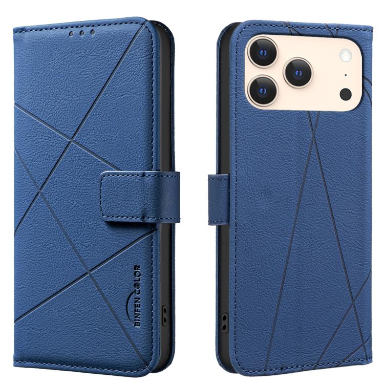 For iPhone 17 Pro Geometric Pattern RFID Leather Phone Case(Blue)