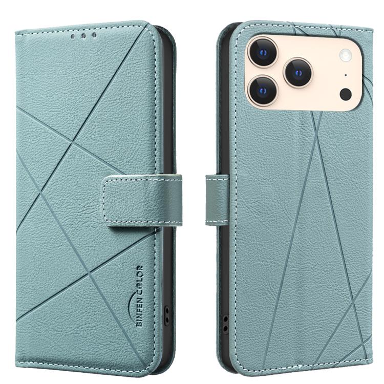 For iPhone 17 Pro Geometric Pattern RFID Leather Phone Case(Green)