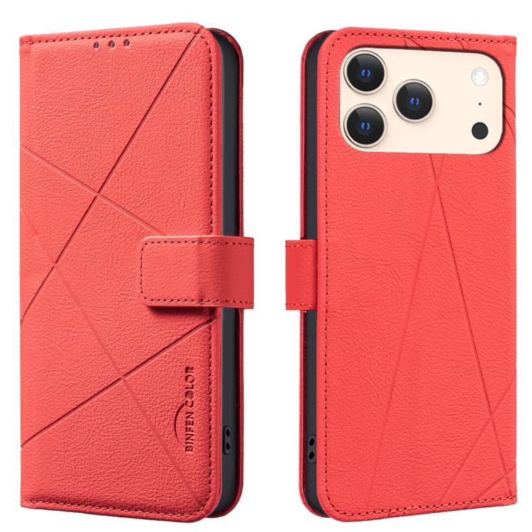 For iPhone 17 Pro Geometric Pattern RFID Leather Phone Case(Red)