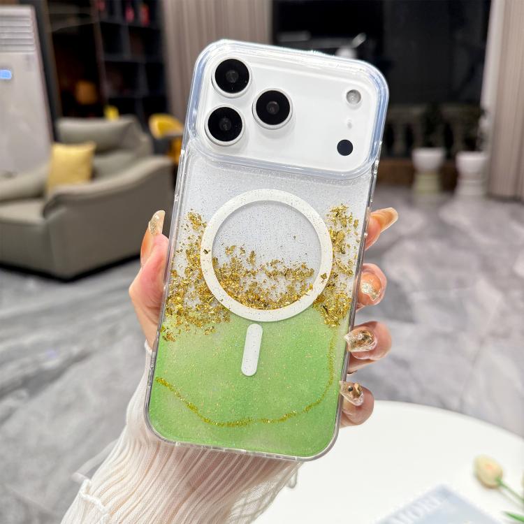 For iPhone 17 Pro Gilding MagSafe Hybrid Clear TPU Phone Case(Green)