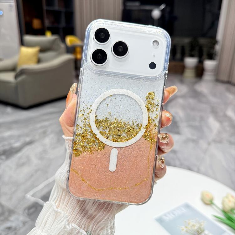 For iPhone 17 Pro Gilding MagSafe Hybrid Clear TPU Phone Case(Pink)