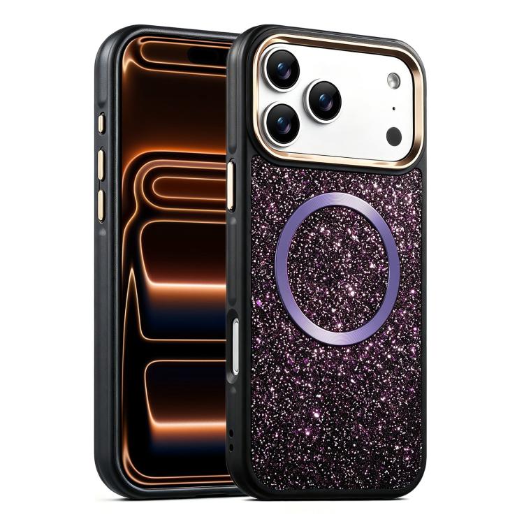 For iPhone 17 Pro Glitter Airbag Shockproof Magnetic Phone Case(Dark Purple)