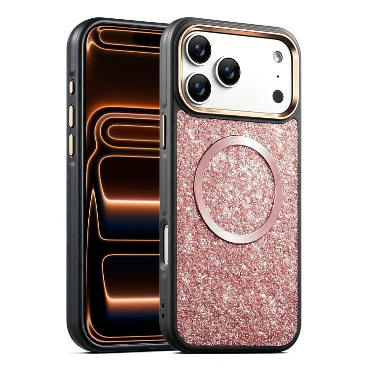 For iPhone 17 Pro Glitter Airbag Shockproof Magnetic Phone Case(Pink)