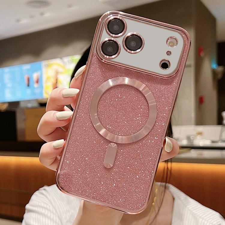 For iPhone 17 Pro Glitter Electroplating MagSafe TPU Phone Case(Rose Gold)