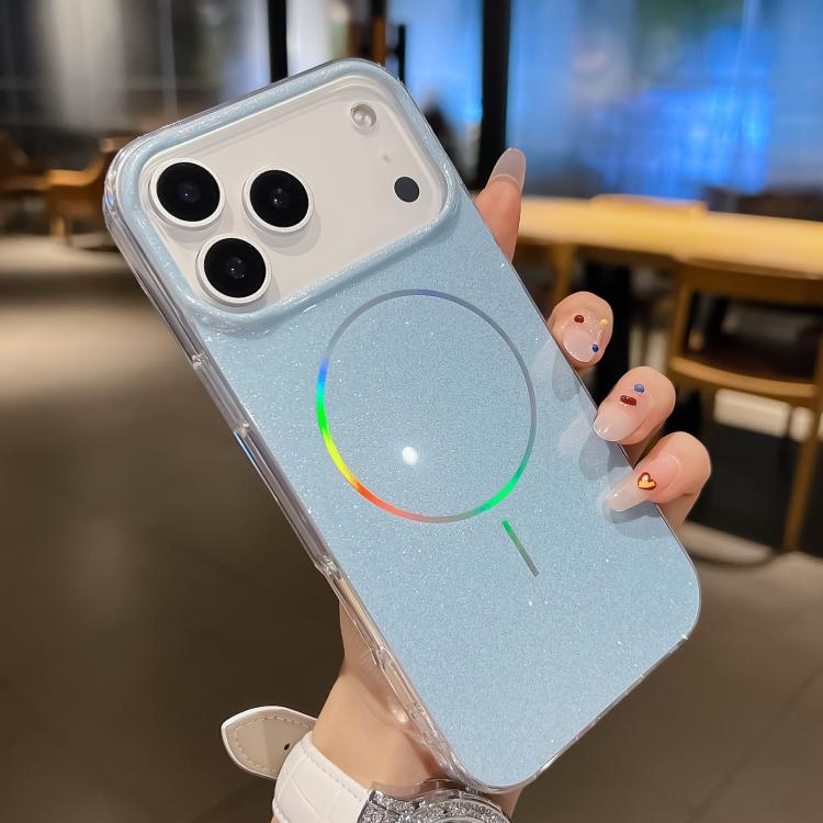 For iPhone 17 Pro Glitter Powder Plating MagSafe IMD Full Coverage Phone Case(Blue)