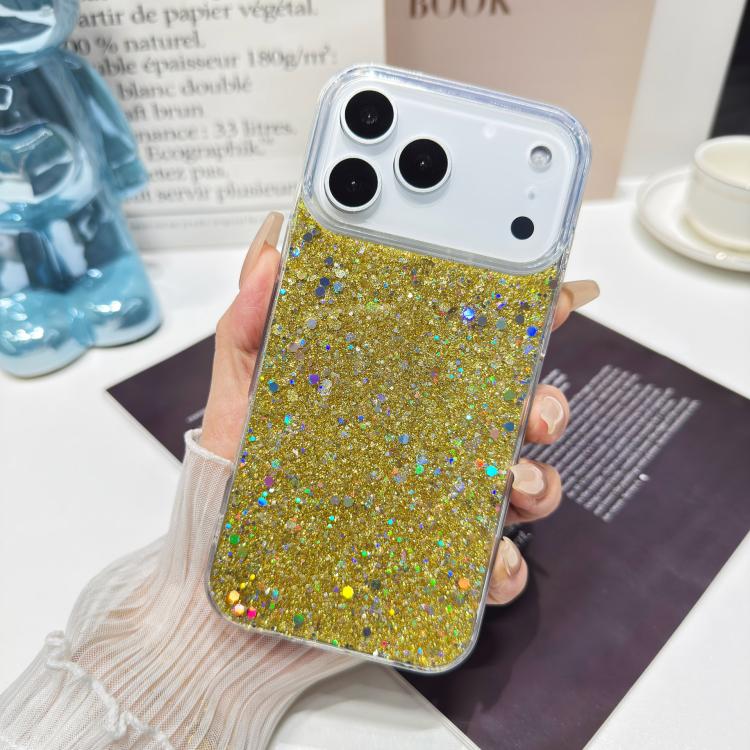 For iPhone 17 Pro Glitter Sequins Epoxy TPU Phone Case(Gold)