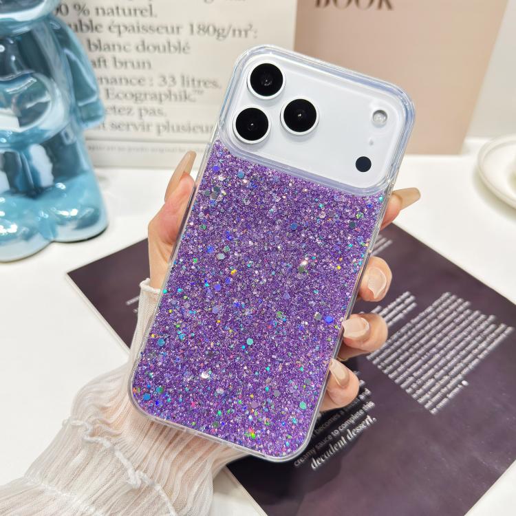 For iPhone 17 Pro Glitter Sequins Epoxy TPU Phone Case(Purple)