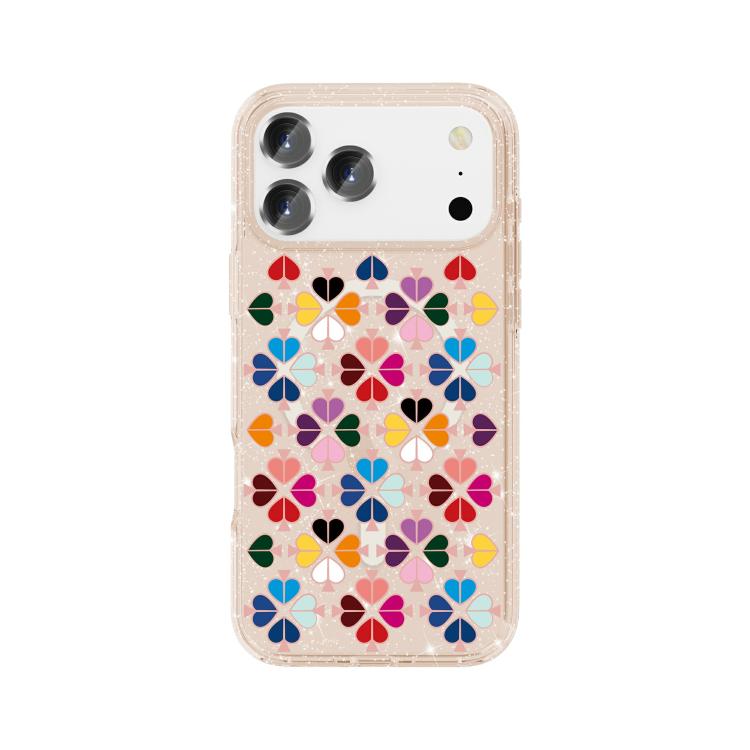 For iPhone 17 Pro Glittering Crystal Red Heart Pattern Magnetic Phone Case(Gold)