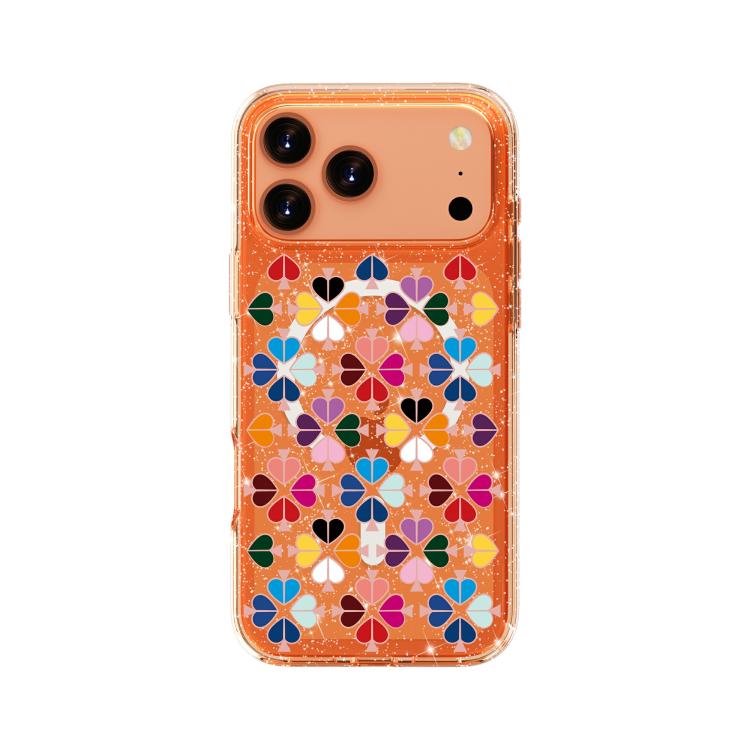 For iPhone 17 Pro Glittering Crystal Red Heart Pattern Magnetic Phone Case(Orange)