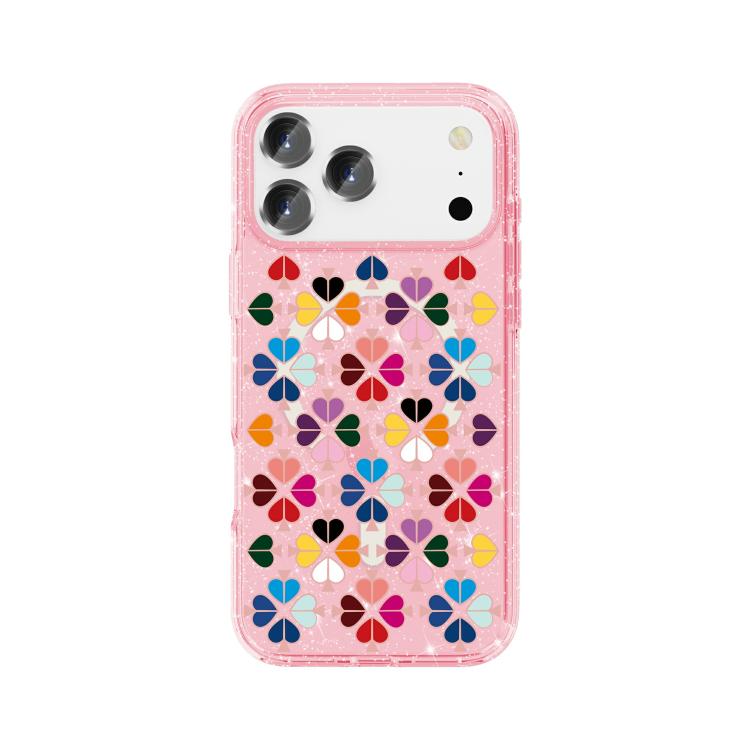 For iPhone 17 Pro Glittering Crystal Red Heart Pattern Magnetic Phone Case(Pink)