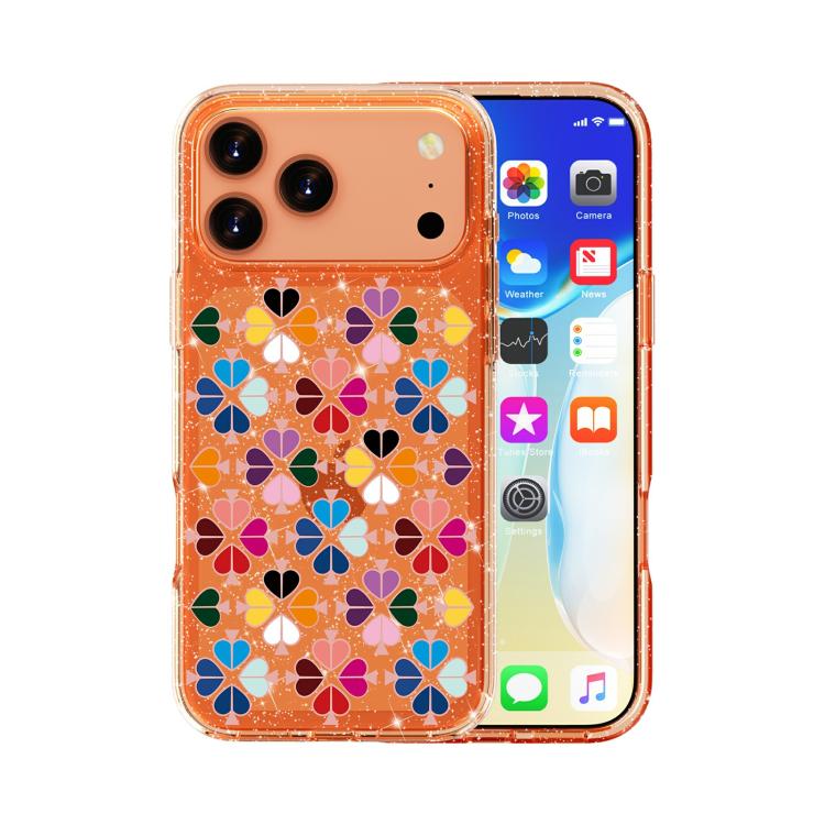For iPhone 17 Pro Glittering Crystal Red Heart Pattern Phone Case(Orange)