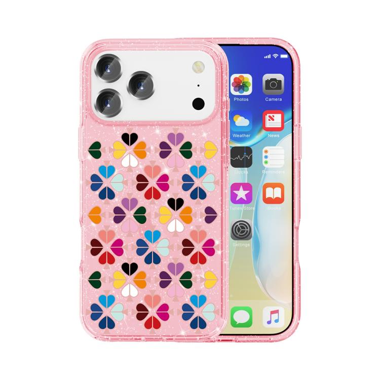 For iPhone 17 Pro Glittering Crystal Red Heart Pattern Phone Case(Pink)