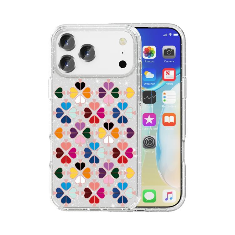 For iPhone 17 Pro Glittering Crystal Red Heart Pattern Phone Case(Transparent)
