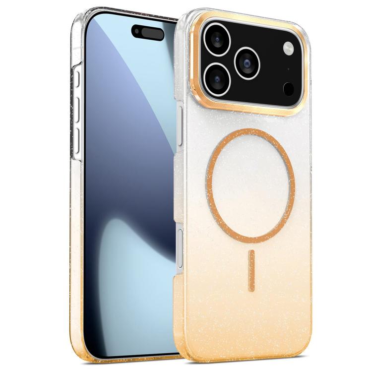 For iPhone 17 Pro Gold Diamond Glitter Gradient MagSafe Shockproof Phone Case(Gold)