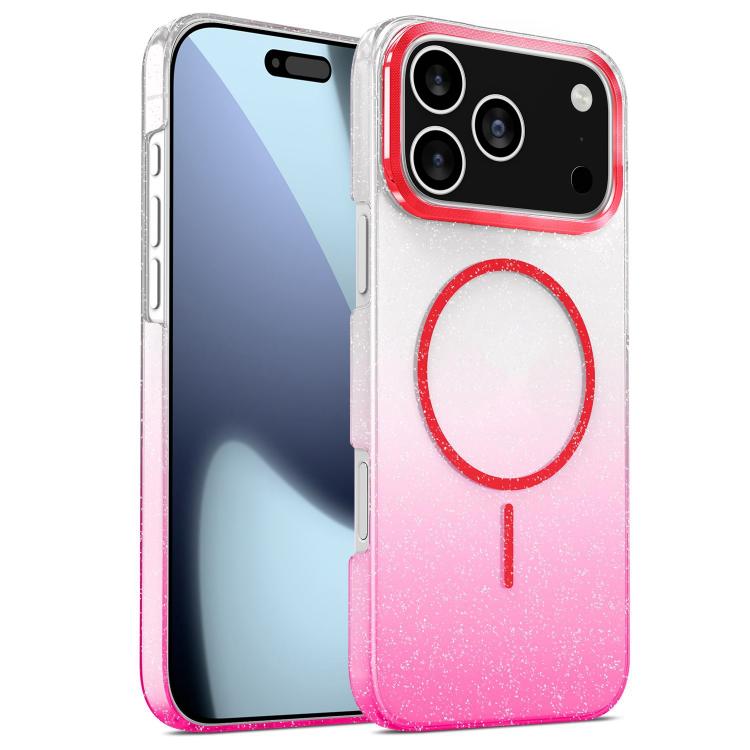 For iPhone 17 Pro Gold Diamond Glitter Gradient MagSafe Shockproof Phone Case(Red)