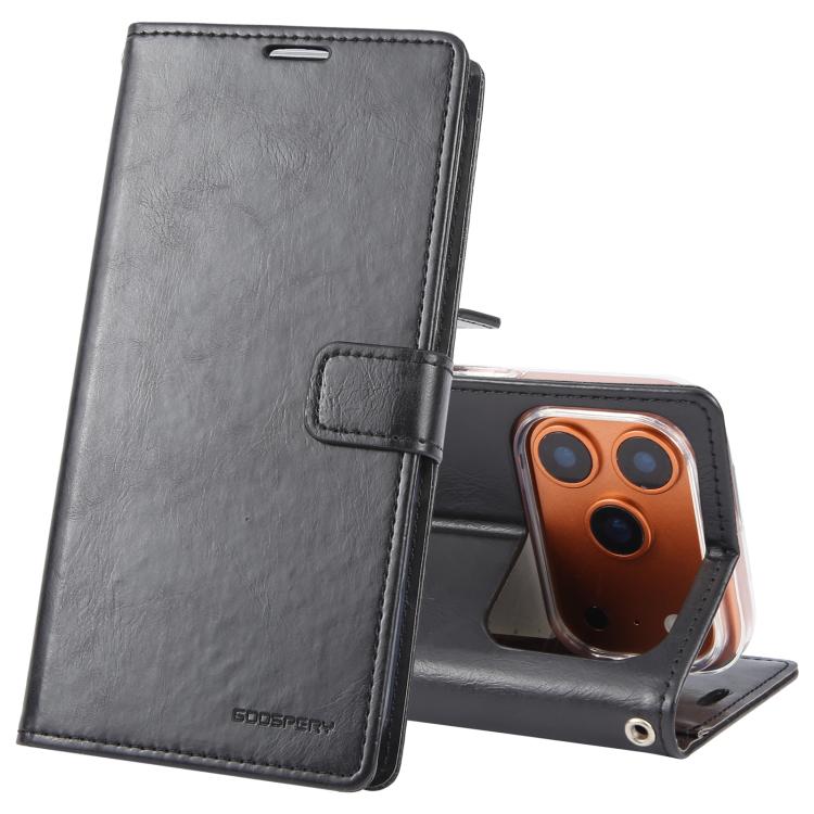 For iPhone 17 Pro GOOSPERY BLUE MOON Crazy Horse Texture Leather Phone Case(Black)