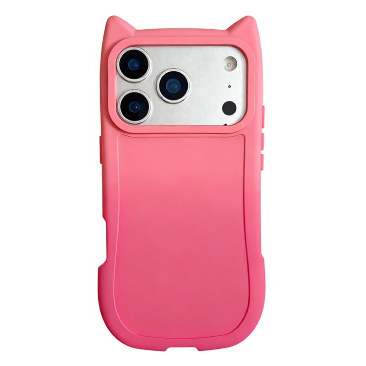 For iPhone 17 Pro Gradient Cat Ear Design TPU Phone Case(Pink Rose Red)