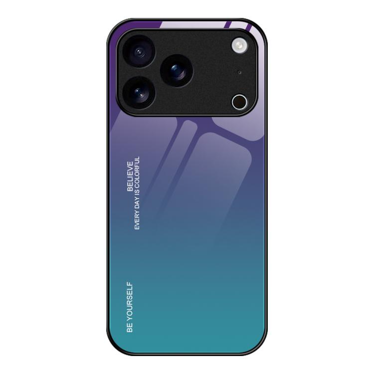 For iPhone 17 Pro Gradient Color Glass Phone Case(Aurora Blue)