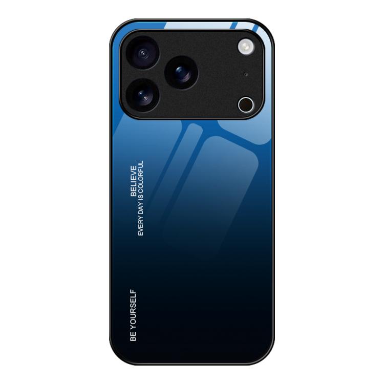 For iPhone 17 Pro Gradient Color Glass Phone Case(Blue Black)