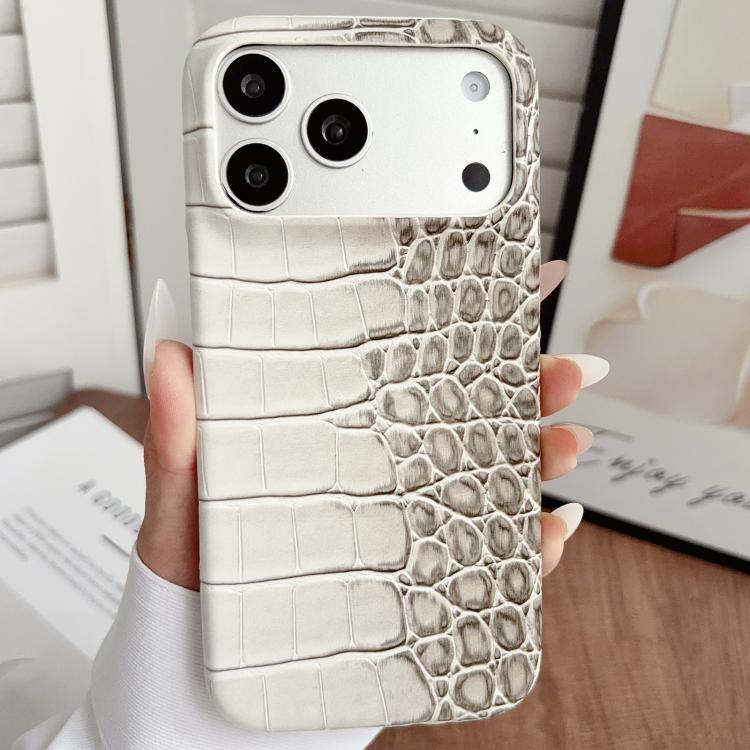 For iPhone 17 Pro Gradient Crocodile Texture PU Hybrid PC Phone Case(Left and Right Dark Grey White)