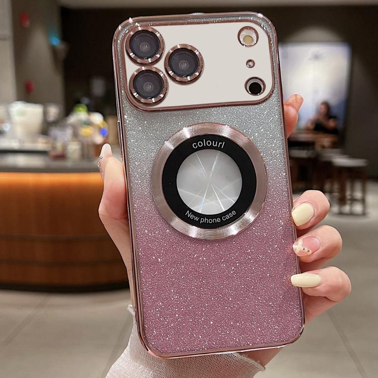 For iPhone 17 Pro Gradient Glitter Electroplating MagSafe TPU Phone Case(Rose)