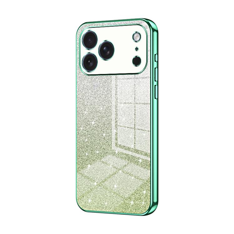 For iPhone 17 Pro Gradient Glitter Powder Electroplated Phone Case(Green)