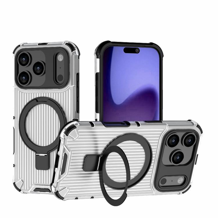 For iPhone 17 Pro Grating Holder Shockproof Phone Case(Transparent)