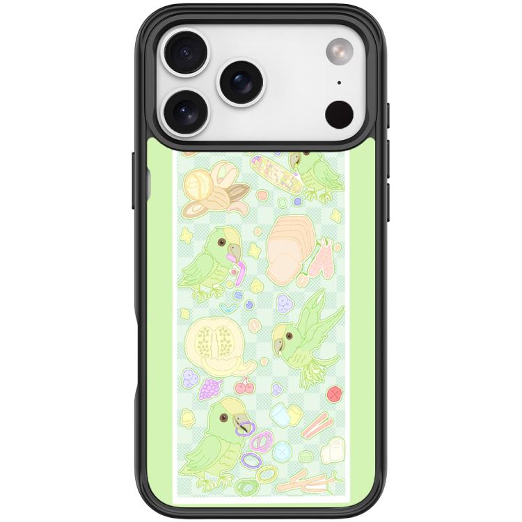 For iPhone 17 Pro Green Parrot Pattern Magnetic Phone Case(Black)